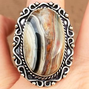 New Mexican Laguna Lace Agate 925 Silver Ring.